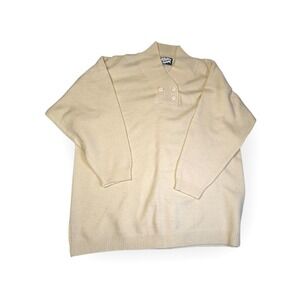 Vintage Extra Editions Cream V Neck Button Neck Knit‎ Sweater 2xl